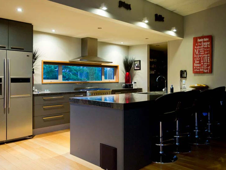 The kitchen of Wayne and Aimee’s Christchurch home.