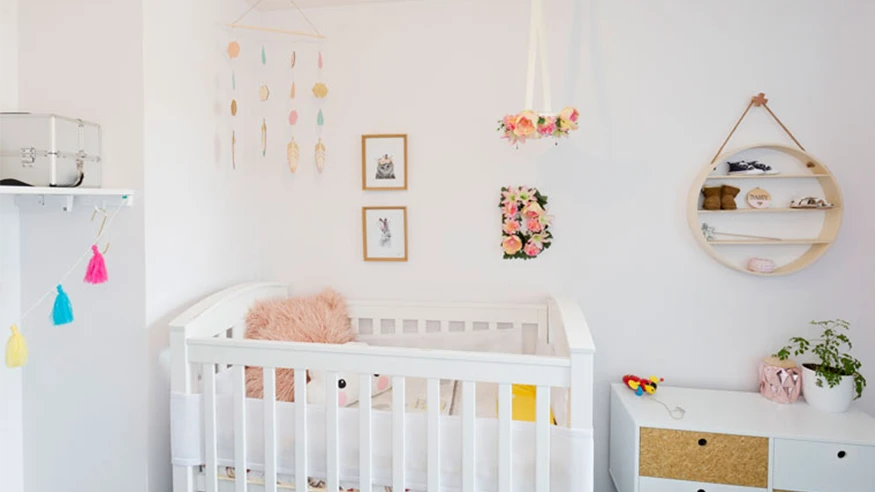 The nursery room Quinn created in her bungalow home for her baby daughter Daisy.