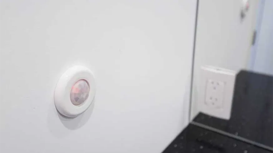 A motion sensor installed on the wall of Paul Williams and Alex Hazard’s Christchurch home.