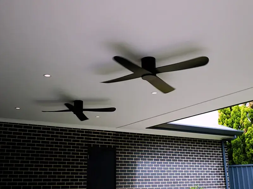 Outdoor ceiling fans in Michaela Reilly’s home.