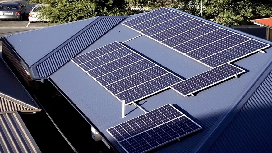 Solar panels on the roof of Michaela Reilly’s home.
