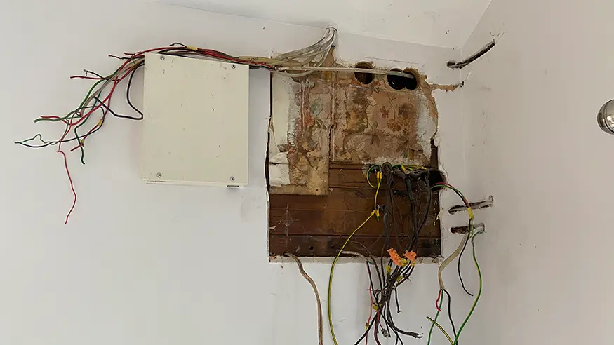 The Woolston home’s switchboard in the middle of an upgrade.