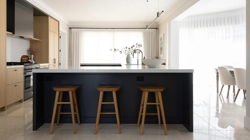 An organic modernist kitchen with PDL products featured.
