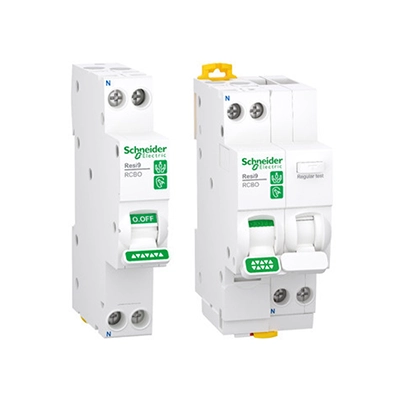 A pair of PDL by Schneider Electric RCBOs (Residual Current Circuit Breaker with Overcurrent Protection)
