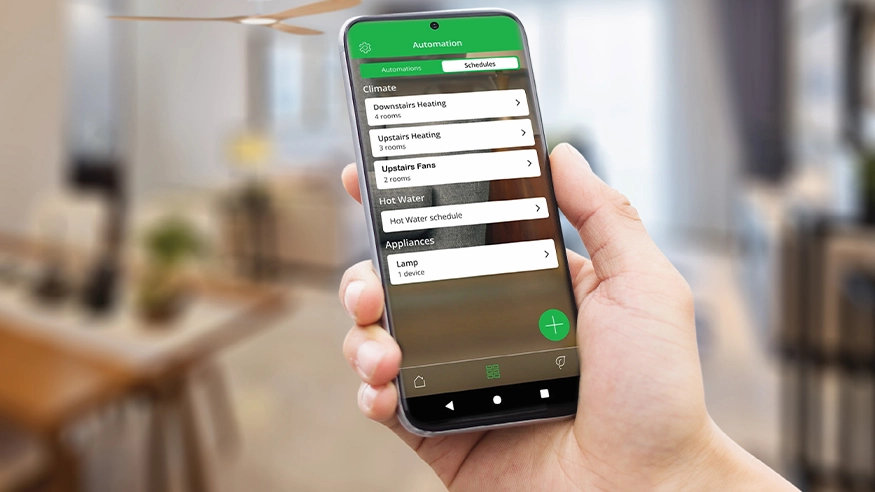 Mobile device showing Wiser smart home technology, illustrating the convenience and innovation in modern household management.