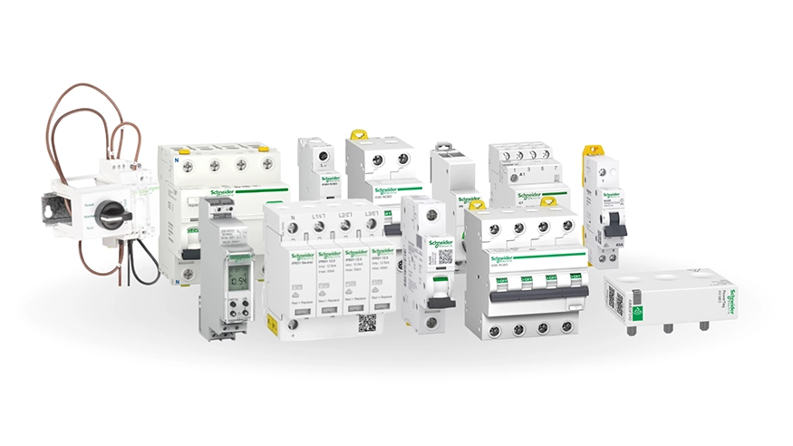 A spread of Schneider Electric Acti9 Circuit Protection products.