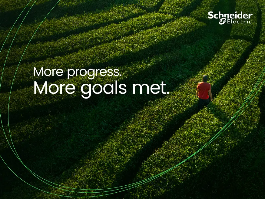 Schneider Electric 2026 World’s Most Sustainable Company slogan ‘More progress. More goals met’.