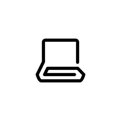 Black and white icon of a laptop viewed from the front.